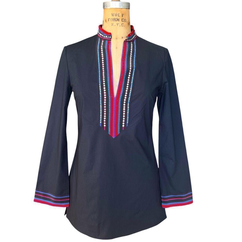 TORY BURCH Navy Blue Embellished Tunic Size 0
